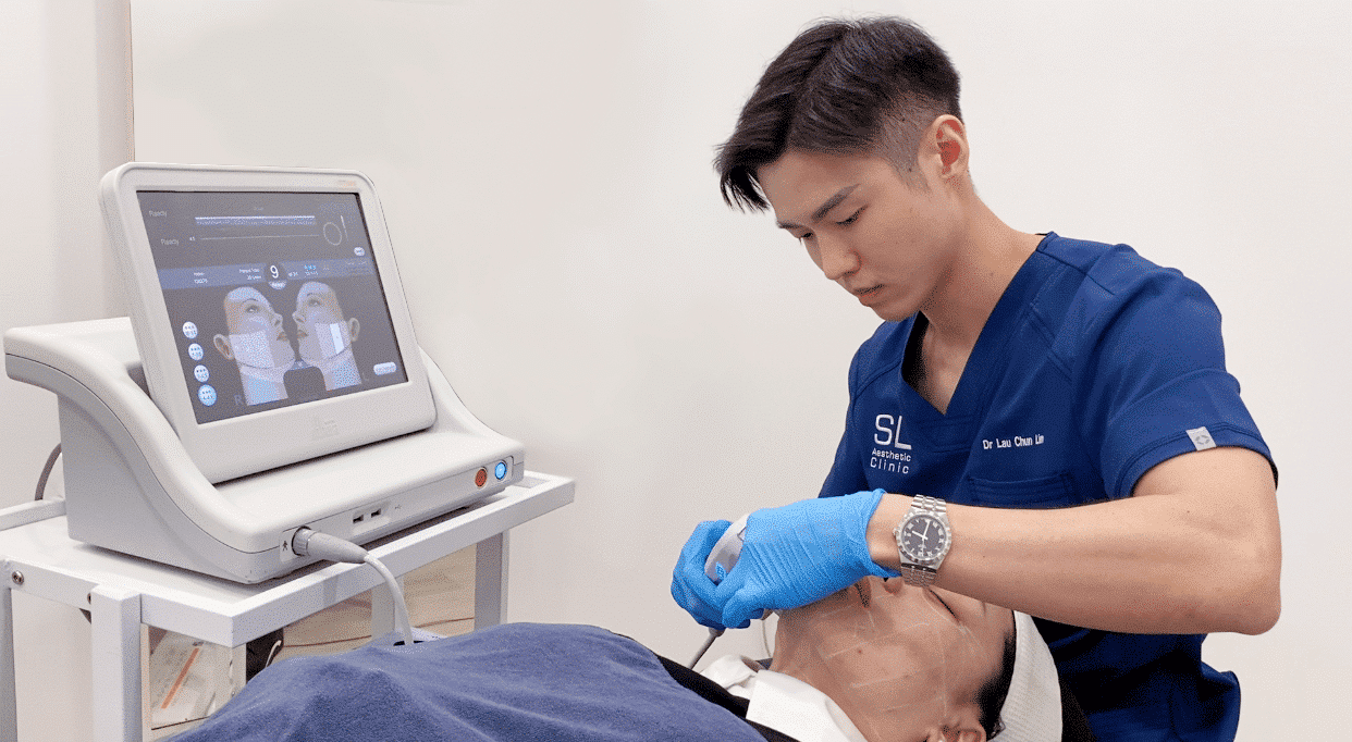 Dr Lau Chun Lim performing an aesthetic skin treatment at SL Aesthetic Clinic